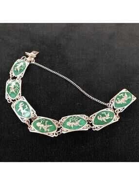 SIAM STERLING NIELLO GREEN ENAMEL GODDESS DANCER THAI